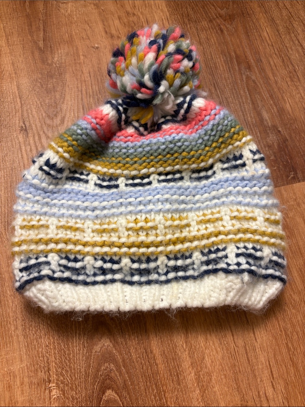 Carter's 2T - 4T Pom Pom Knit Beanie White, Navy, Yellow, Pink & Blue Hat